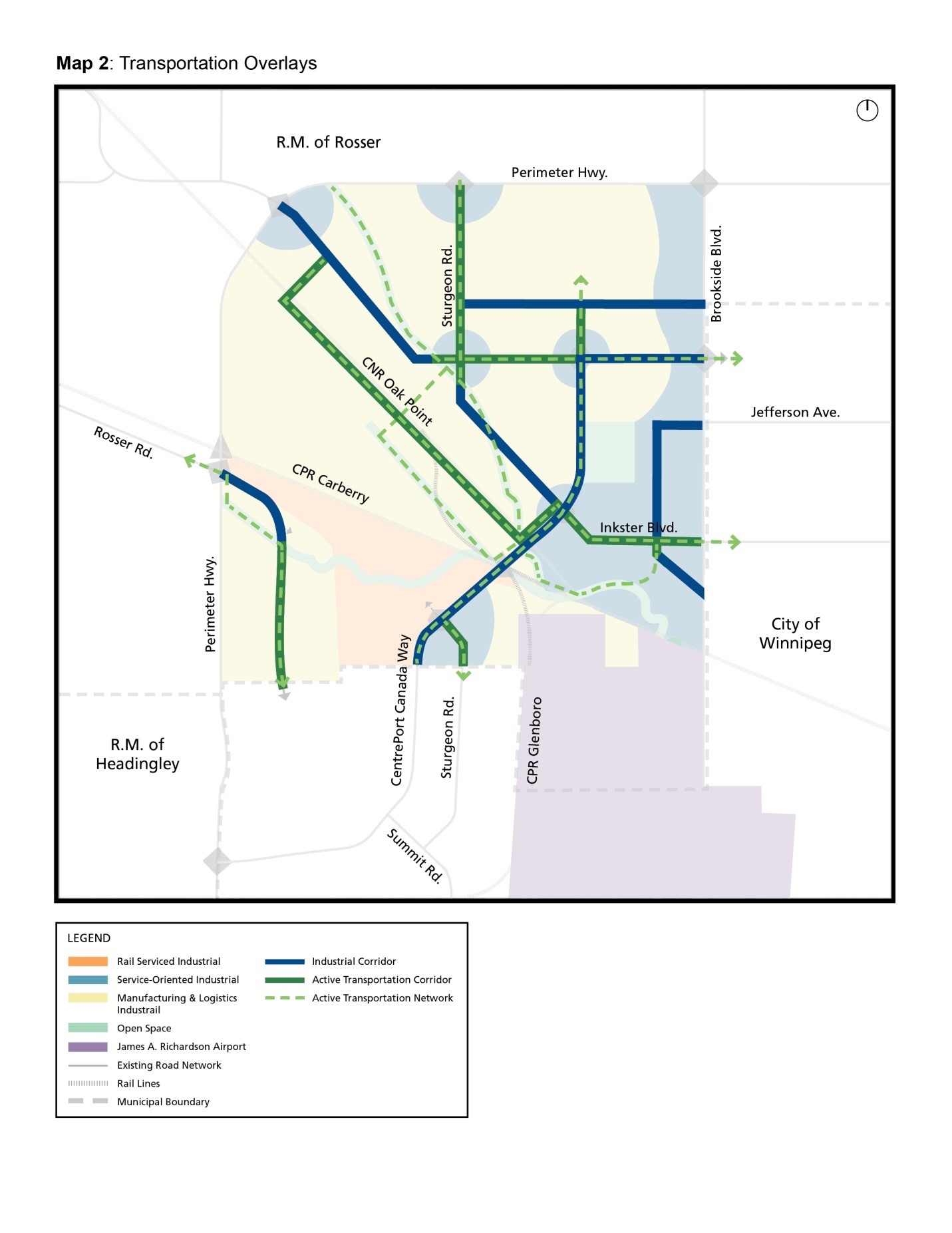 map of transportation overlays for CentrePort Canada area