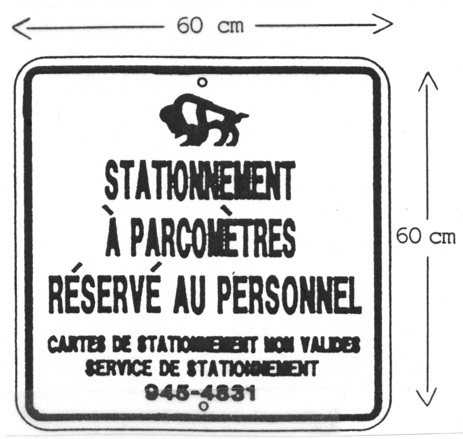 Signe: Stationnement à parcomètres réservé au personnel