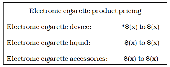 model sign (electronic cigarette pricing)